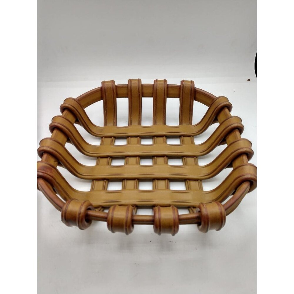 Square Woven Ceramic Basket Centerpiece Decorative Brown & Beige 10"